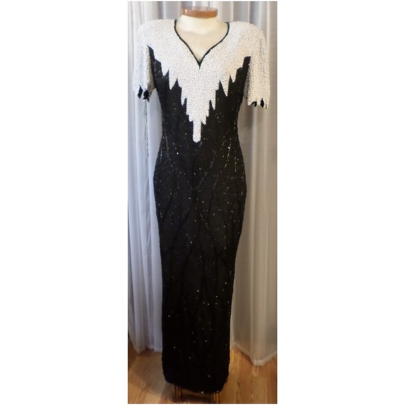 Kazar Long Silk Gown Black Medium Vintage Dress - Picture 7 of 8